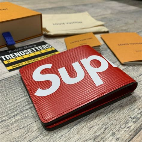 supreme x louis vuitton red leather card holder slender